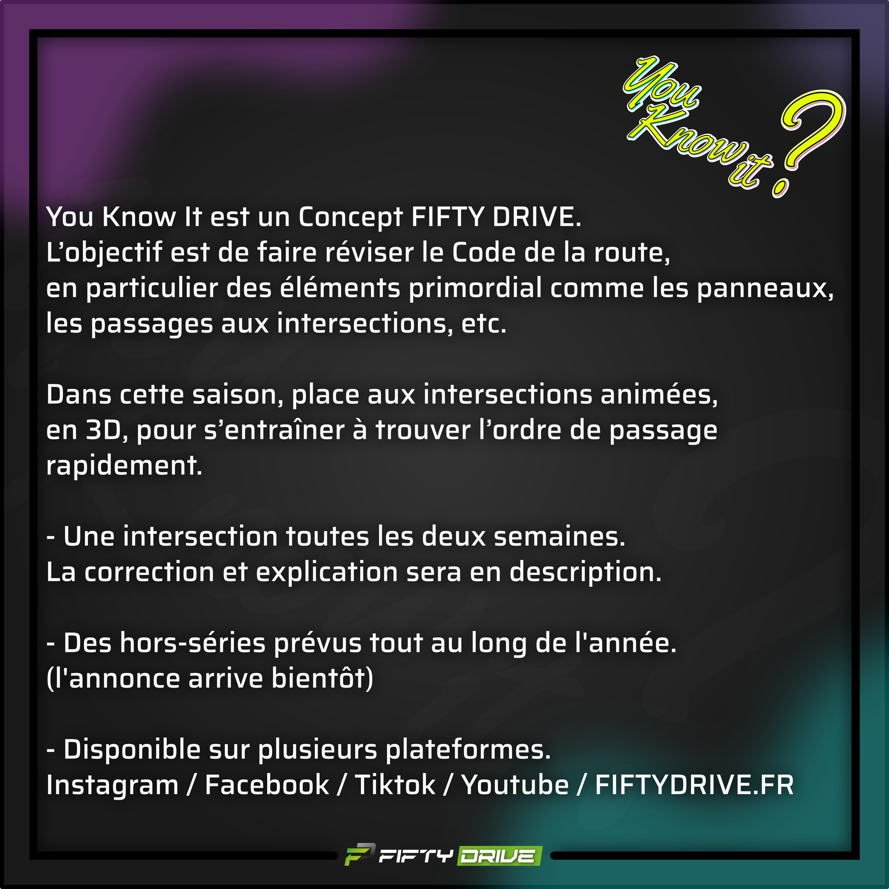 Descriptif du lancement de Fifty drive ou Know It