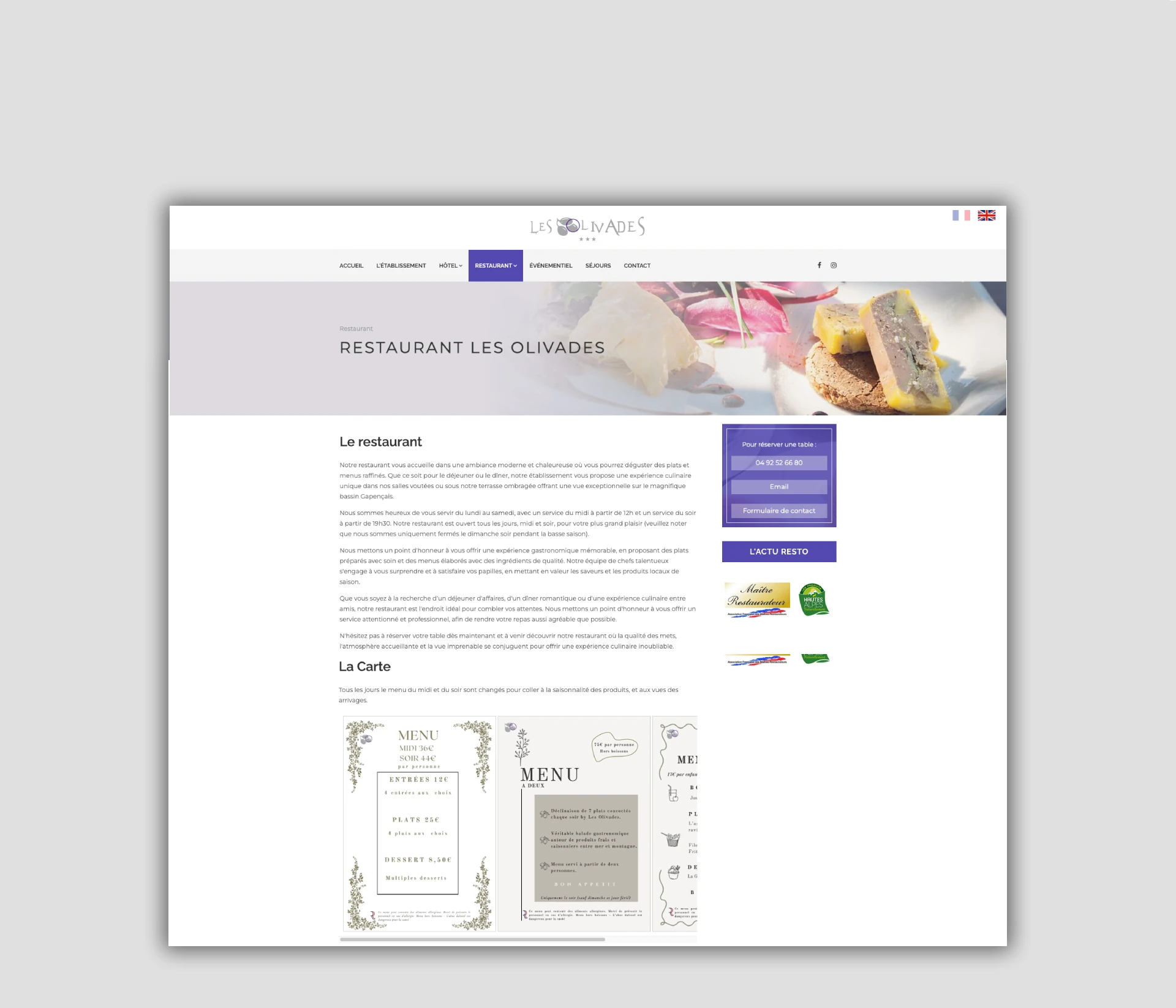 mockup d'un ordinateur affichant l'ancien site les olivades